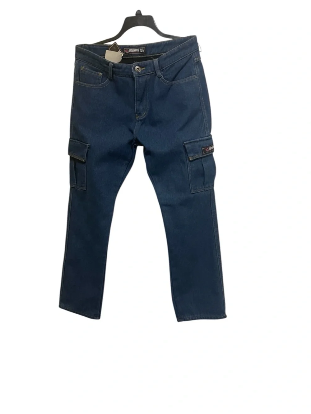 EDDIE DOMANI BLUE CARGO PANTS DENIM MEN FLEECE LINING INSIDE POCKETS SIZE 34X30*